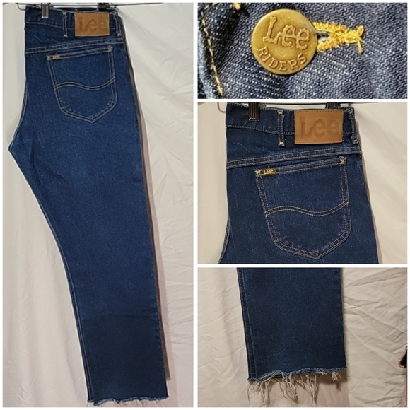 Lee Other - Vintage VTG 80s mens LEE jeans cut offs dark denim 36 x 33 raw hems